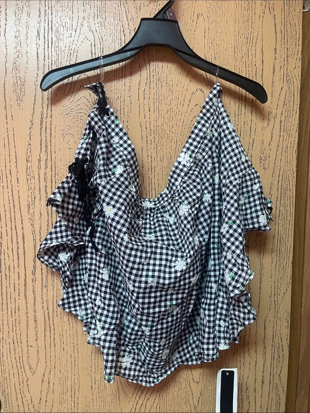 My Michelle Black & White Gingham Daisy Ruffle Cami